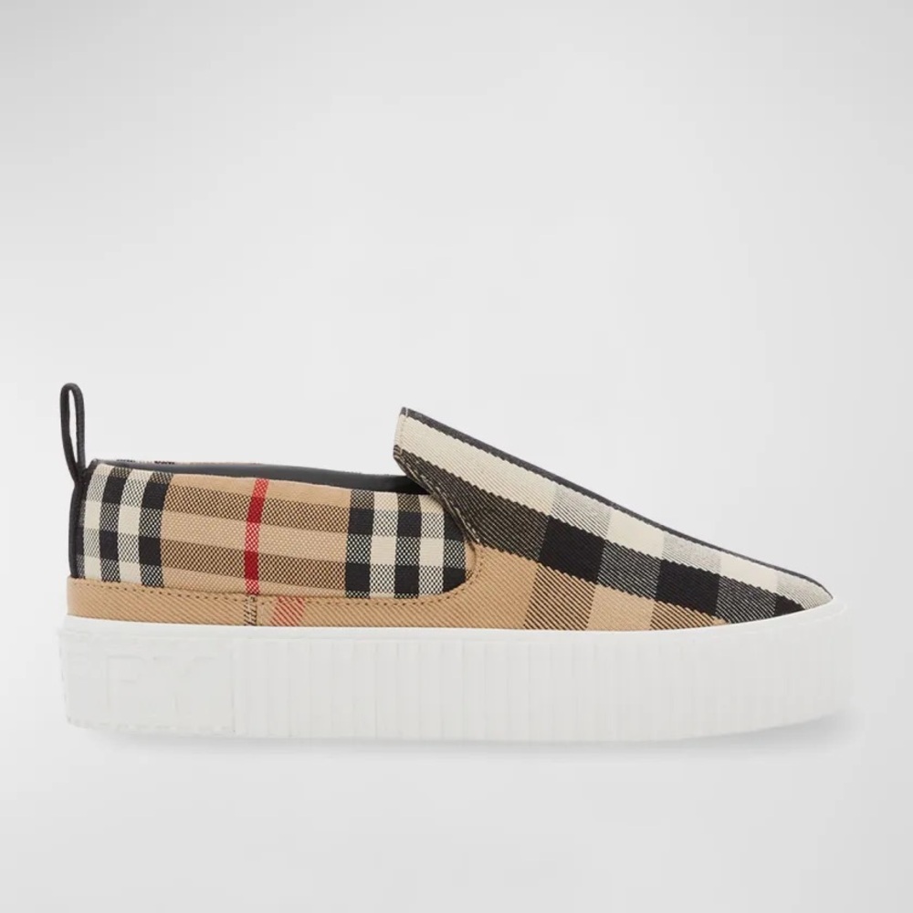 Burberry Kid's Andrew Check Slip-On Sneakers, Archive Beige Size 27 NEW +DustBag